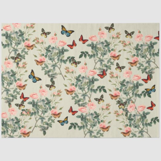 ヴィンテージの花と蝶の切り離しピューターVs2 薄葉紙 (正面)