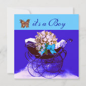 ヴィンテージの花と蝶の赤ちゃんシャワー 招待状 (正面)