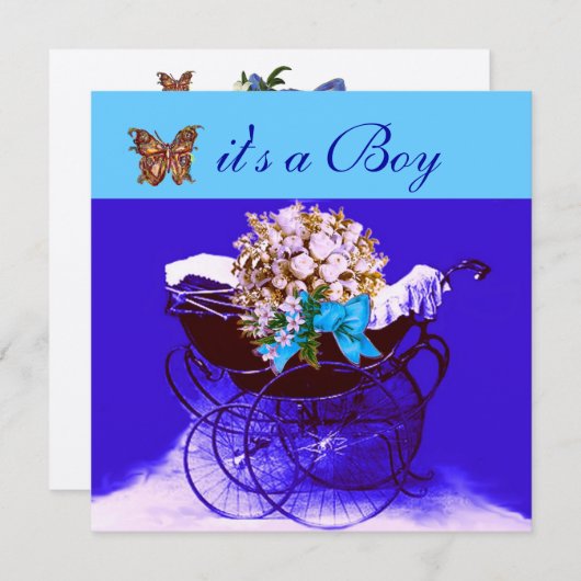 ヴィンテージの花と蝶の赤ちゃんシャワー 招待状 (正面/裏面)