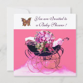 ヴィンテージの花と蝶の赤ちゃんシャワー 招待状 (正面)