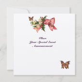 ヴィンテージの花と蝶の赤ちゃんシャワー 招待状 (裏面)