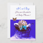 ヴィンテージの花と蝶の赤ちゃんシャワー 招待状 (正面)