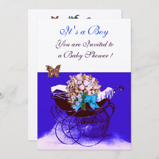 ヴィンテージの花と蝶の赤ちゃんシャワー 招待状 (正面/裏面)
