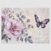 ヴィンテージの花と蝶ピンクと紫のダページ 薄葉紙 (正面)