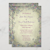 ヴィンテージの花と蝶結婚の 招待状 (正面/裏面)