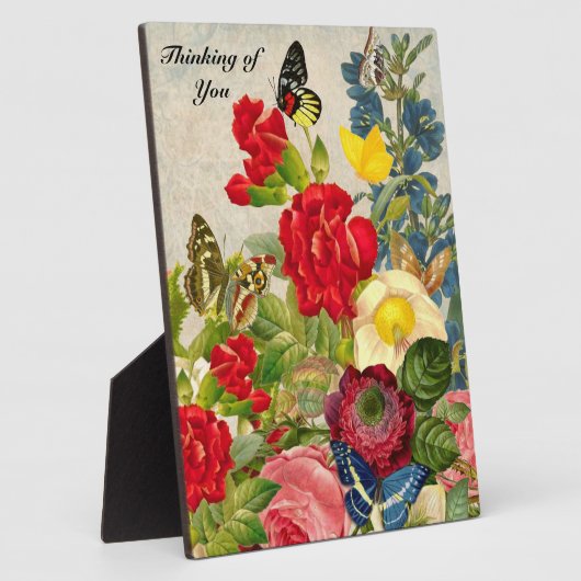 ヴィンテージの花と蝶 想い出 フォトプラーク (側面)