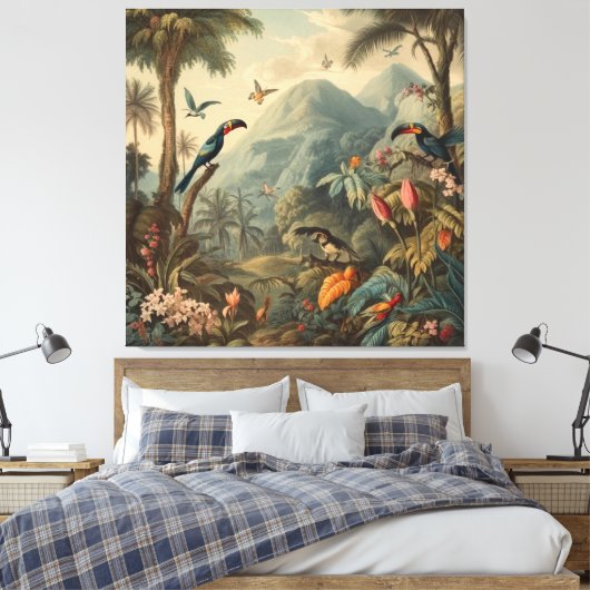 ヴィンテージの花と観光の植物界 キャンバスプリント (インサイチュ (寝室))