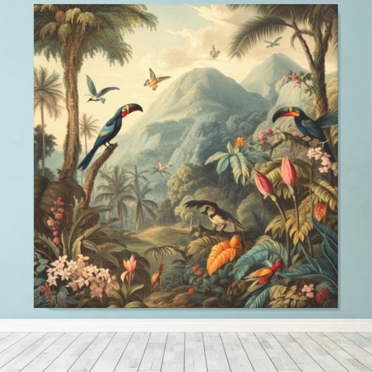 ヴィンテージの花と観光の植物界 キャンバスプリント (インサイチュ (ウッドフロア))