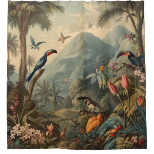 ヴィンテージの花と観光の植物界 シャワーカーテン (正面)