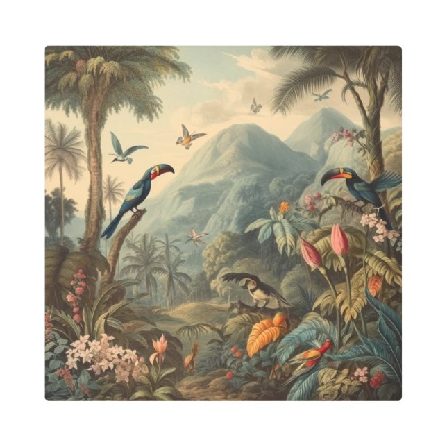 ヴィンテージの花と観光の植物界 メタルプリント (正面)