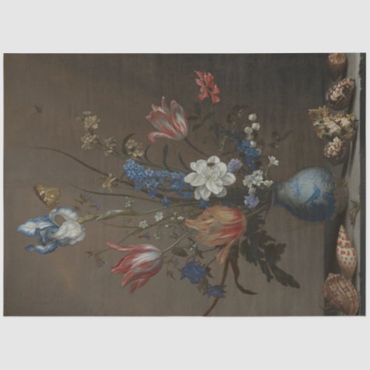 ヴィンテージの花と貝殻はまだ生きている絵画の 薄葉紙 (正面)