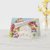 ヴィンテージの花と音楽誕生日カード カード (黄色い花)