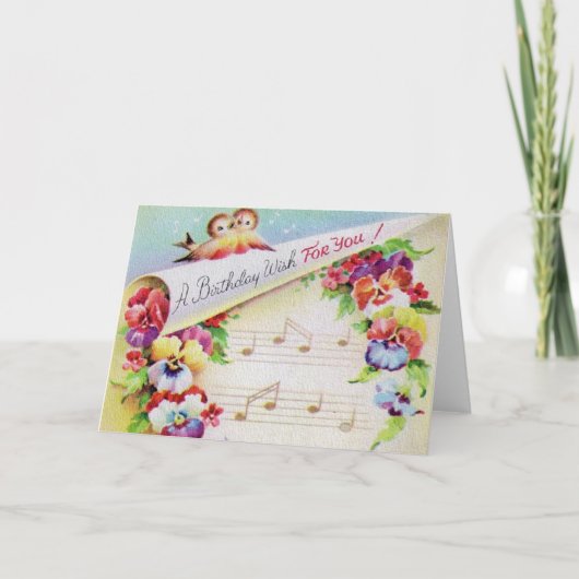 ヴィンテージの花と音楽誕生日カード カード (正面)
