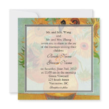 ヴィンテージの花のひまわり ウェディング 招待状