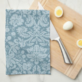 ヴィンテージの花のアールヌーボーの青緑パターン キッチンタオル (四つ折り)