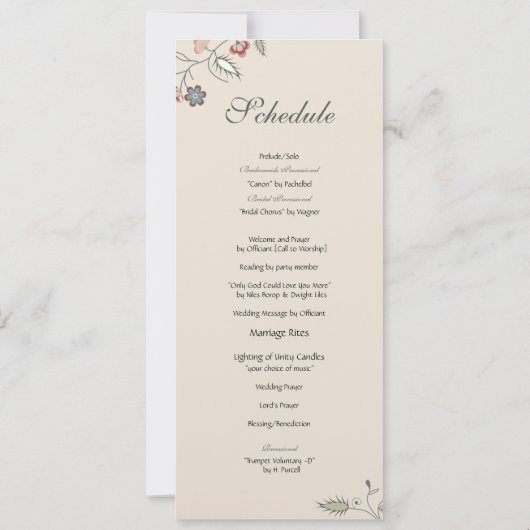 ヴィンテージの花のエッジングのスケジュール 招待状 (裏面)