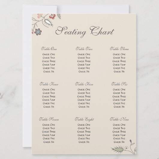 ヴィンテージの花のエッジングの座席の図表 招待状 (裏面)