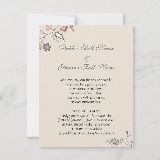 ヴィンテージの花のエッジング 招待状 (裏面)