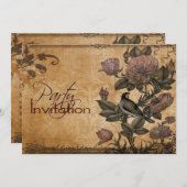 ヴィンテージの花のエレガントなパーティー極楽鳥 招待状 (正面/裏面)