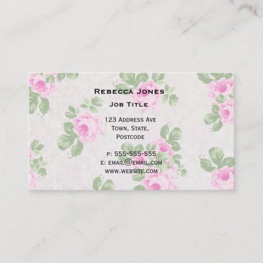 ヴィンテージの花のシックなピンクのバラ 名刺 (正面)
