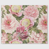 ヴィンテージの花のシャクヤク + ユリパターンイラストレーション ラッピングペーパー (フラット)