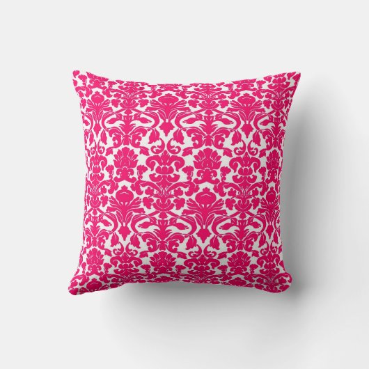 ヴィンテージの花のショッキングピンクのダマスク織のシールの枕 クッション (裏面)