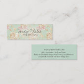 ヴィンテージの花のティール（緑がかった色）の品質表示票 スキニー名刺 (正面/裏面)