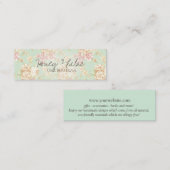 ヴィンテージの花のティール(緑がかった色)の品質表示票 スキニー名刺 (正面/裏面)