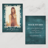 ヴィンテージの花のティール(緑がかった色)の青い先輩Repのマーケティング コーリングカード (正面/裏面)