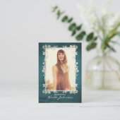 ヴィンテージの花のティール(緑がかった色)の青い先輩Repのマーケティング コーリングカード (スタンド正面)