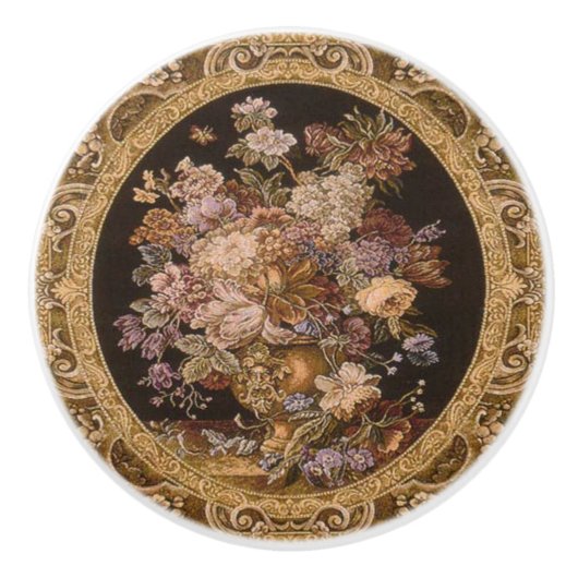 ヴィンテージの花のドア・ノブ セラミックノブ (正面)