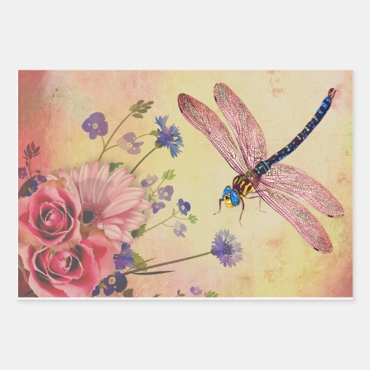 ヴィンテージの花のバグEphemera Decompage Wrapping ラッピングペーパーシート (正面)