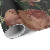 ヴィンテージの花のバラおよびアイリスパターン暗い夢 ラッピングペーパー (ロールコーナー)