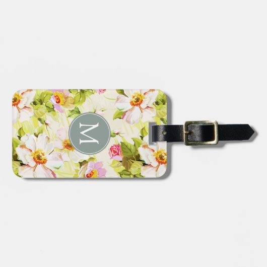 ヴィンテージの花のバラのシャクヤクのモノグラムの荷物のラベル ラゲッジタグ (正面横)