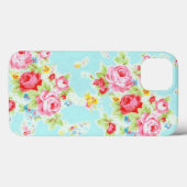 ヴィンテージの花のバラの青いぼろぼろのばら色パターン Case-Mate iPhoneケース (裏面 (横))
