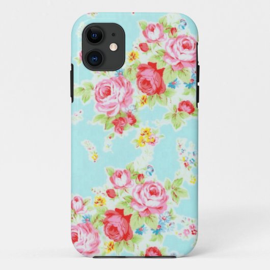 ヴィンテージの花のバラの青いぼろぼろのばら色パターン Case-Mate iPhoneケース (裏面)
