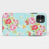 ヴィンテージの花のバラの青いぼろぼろのばら色パターン Case-Mate iPhoneケース (裏面(横))