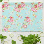 ヴィンテージの花のバラの青いぼろぼろの上品のばら色の花 キッチンタオル (折り畳み)