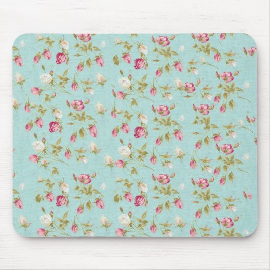 ヴィンテージの花のバラの青いぼろぼろの上品のばら色の花 マウスパッド (正面)