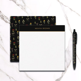 ヴィンテージの花のパターン金ゴールド名 ノートカード