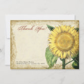 ヴィンテージの花のヒマワリ-秋の秋の結婚式 サンキューカード (正面)