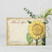 ヴィンテージの花のヒマワリ-秋の秋の結婚式 サンキューカード (スタンド正面)