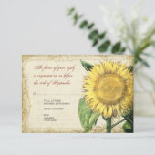 ヴィンテージの花のヒマワリ-秋の秋の結婚式 出欠カード (スタンド正面)