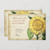 ヴィンテージの花のヒマワリ-秋の秋の結婚式 出欠カード (正面/裏面)