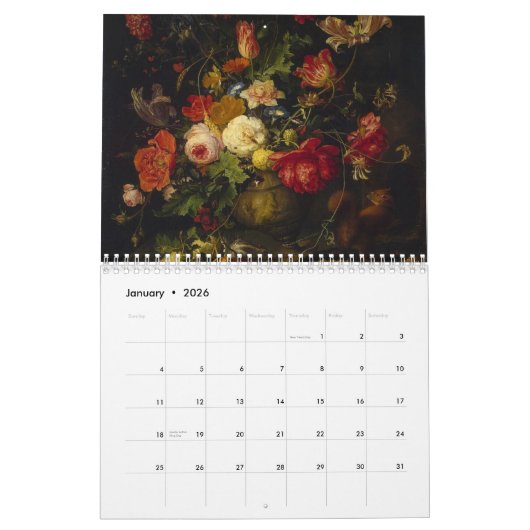 ヴィンテージの花のビクトリアンな油絵2019年 カレンダー (1月 2026)