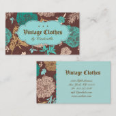 ヴィンテージの花のファッション衣類のティール(緑がかった色)茶色がかった鋼色 名刺 (正面/裏面)