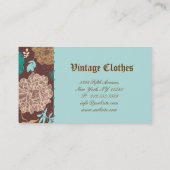 ヴィンテージの花のファッション衣類のティール(緑がかった色)茶色がかった鋼色 名刺 (裏面)