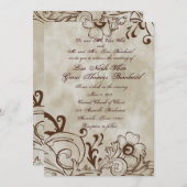 ヴィンテージの花のブラウンの結婚式招待状 招待状 (正面/裏面)
