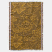 ヴィンテージの花のブロケードのマスタードのイエロー・ゴールドのアフガニスタン人 スローブランケット (正面縦)