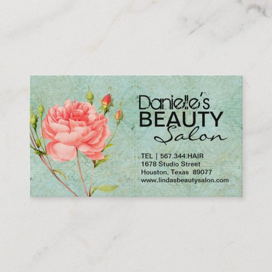 ヴィンテージの花のヘアーサロンおよびスパの名刺 予約カード (正面)